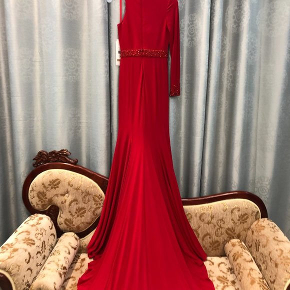 RED 1-Sleeve Sleek Sexy  Prom Dress, Size 2 4, Mermaid, Sequin Cocktail UNIQUE - Picture 8 of 13